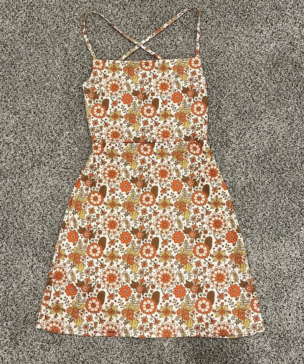 Nasty Gal Womens US 0 Floral Mini Dress Orange Brown Retro 70s Strappy Cutout